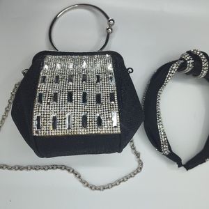 Hearty Trendy Small Kiss Lock Pewter Satin Evening Bag Crystals Frame Purse